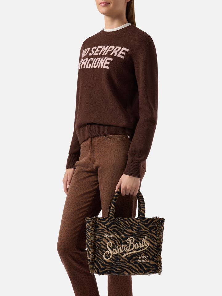 Colette Filzhandtasche aus Wollmischung mit Zebramuster.