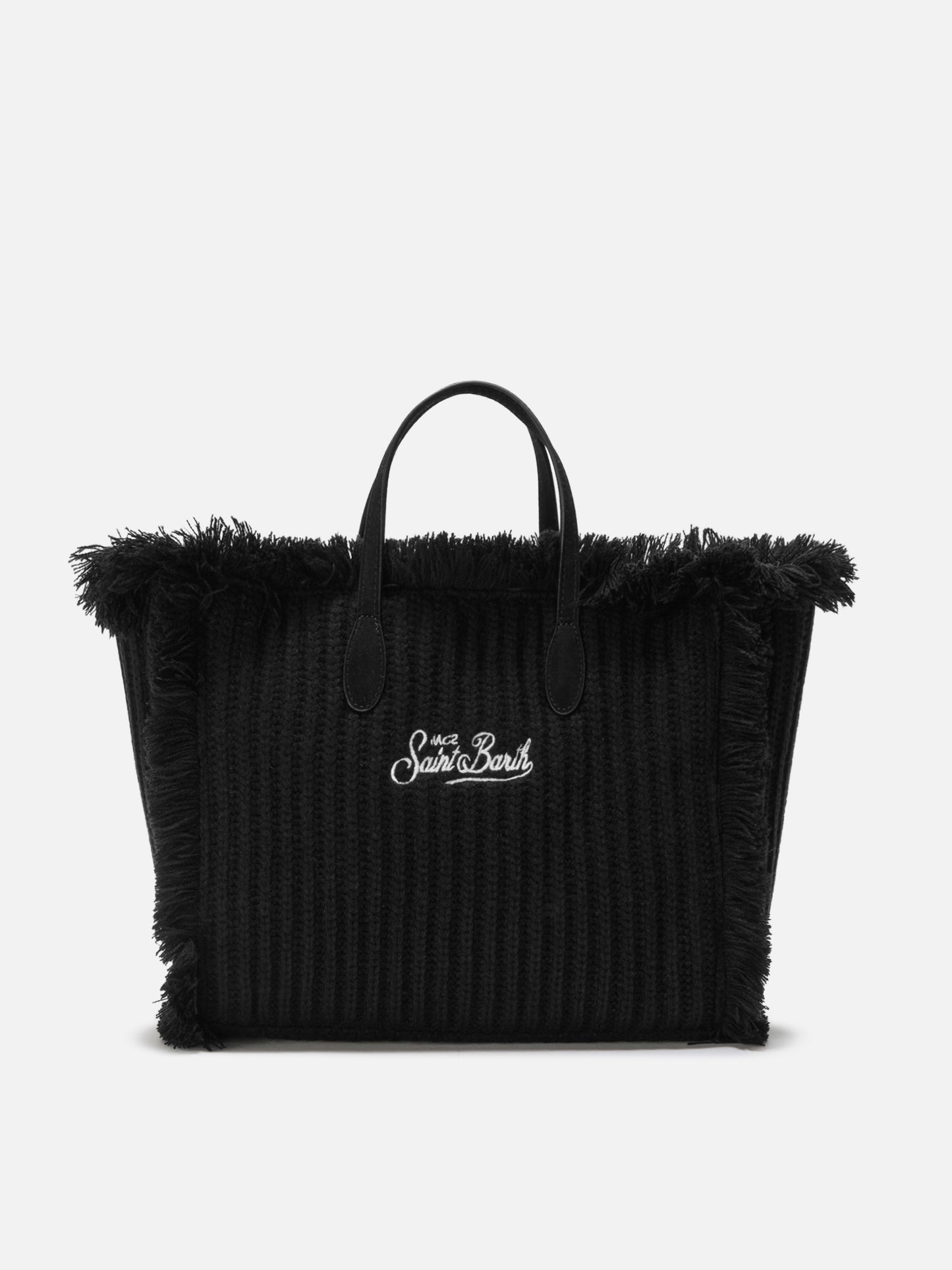 Colette Handtasche aus gerippter Wolle in Schwarz mit geflochtenem Wolleffekt