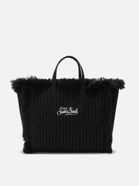 Colette Handtasche aus gerippter Wolle in Schwarz mit geflochtenem Wolleffekt