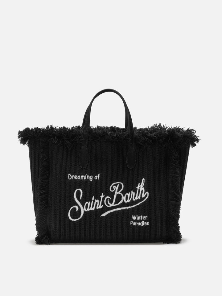 Colette Handtasche aus gerippter Wolle in Schwarz mit geflochtenem Wolleffekt
