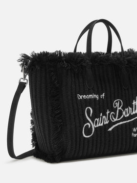 Colette Handtasche aus gerippter Wolle in Schwarz mit geflochtenem Wolleffekt
