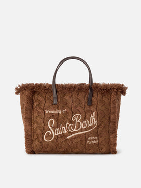 Borsa Colette marrone con lavorazione a trecce e ricamo lurex