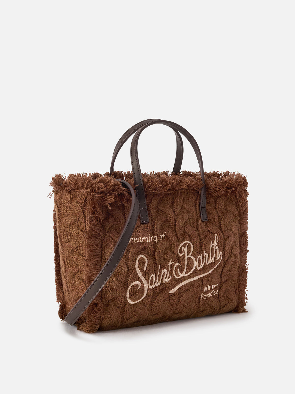 Borsa Colette marrone con lavorazione a trecce e ricamo lurex