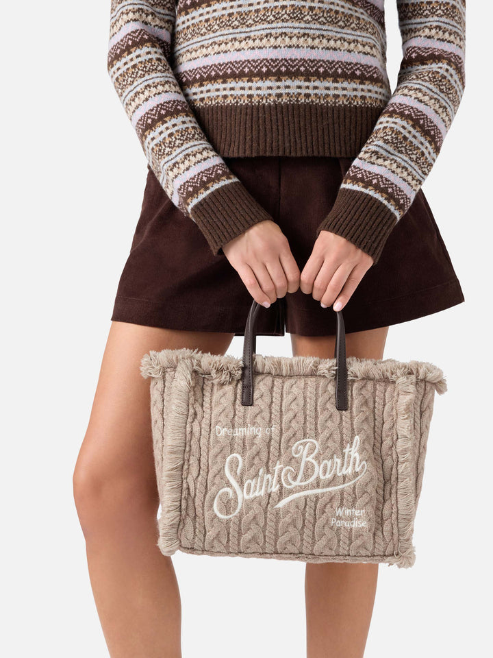 Sac Colette gris au design en maille torsadée 