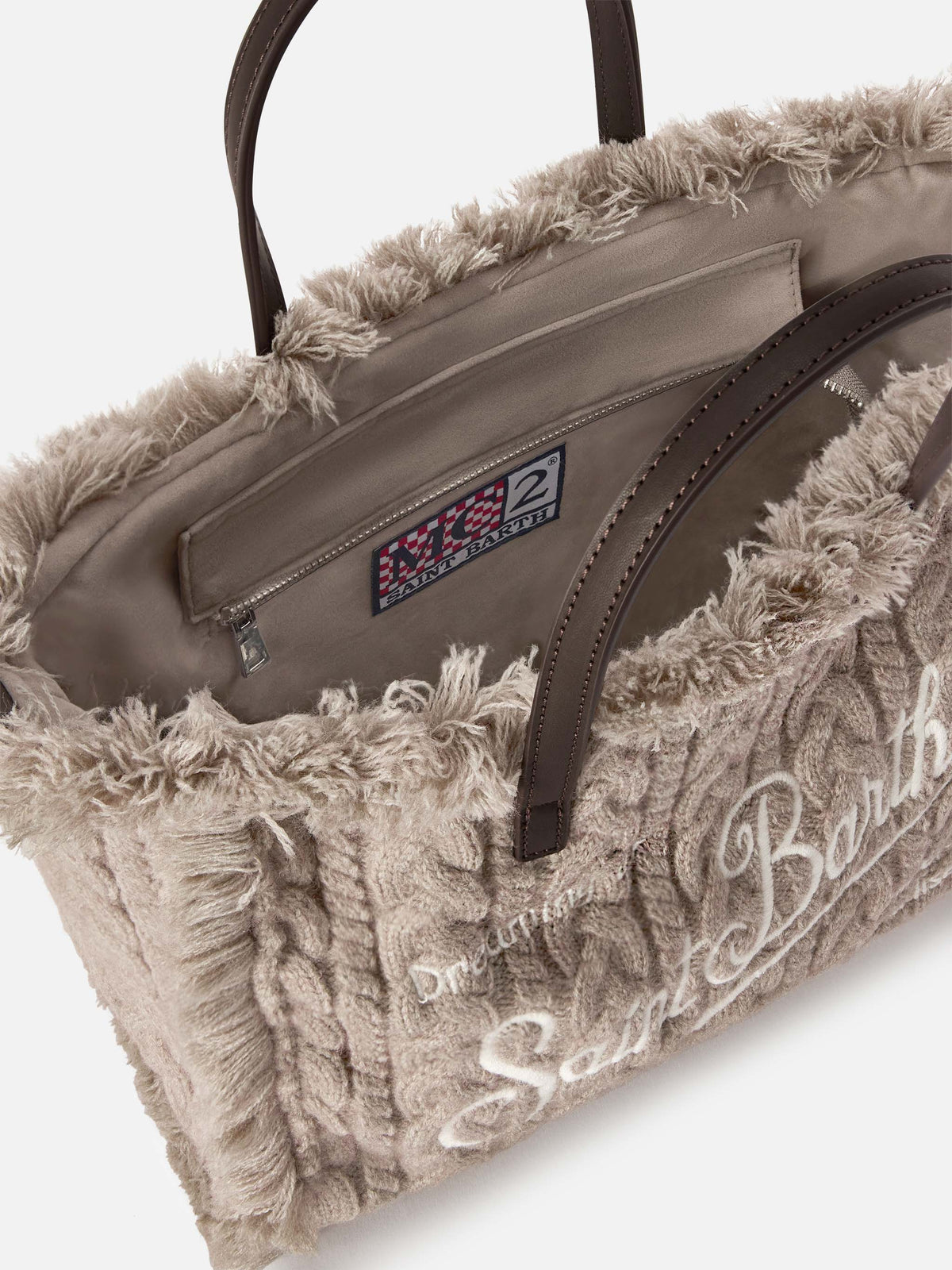 Sac Colette gris au design en maille torsadée 