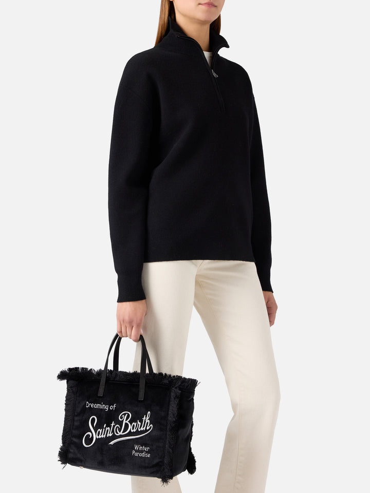 Black Colette velvet bag with logo embroidery