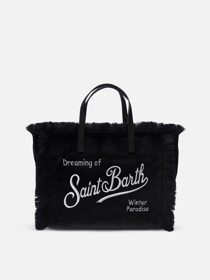 Borsa Colette nera in velluto con ricamo logo