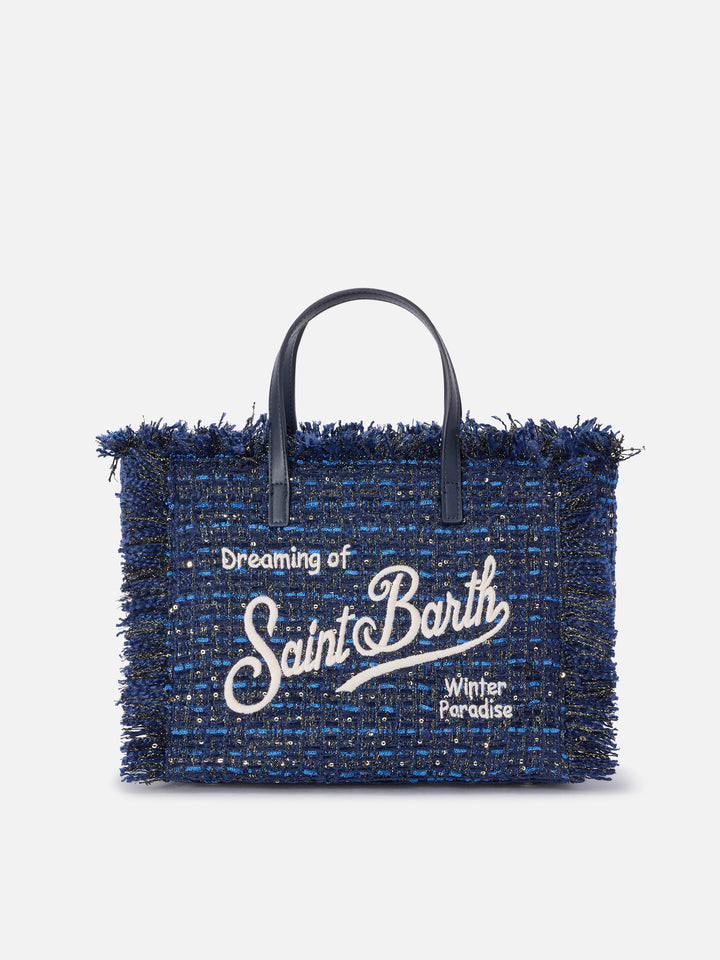 Marineblaue Tasche blue Colette mit Lurex-Fäden und Logostickerei 