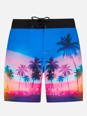 Comfort Surf fluo palm print swim shorts