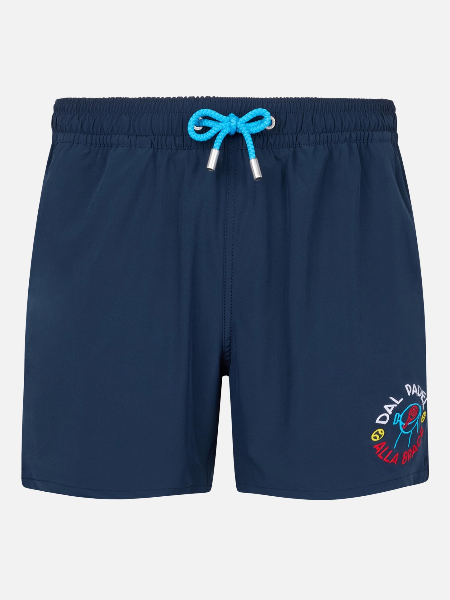 Bequeme, klassische Stretch-Badeshorts mit Dal Padel alla Brace-Stickerei | INSULTI LUMINOSI SPECIAL EDITION