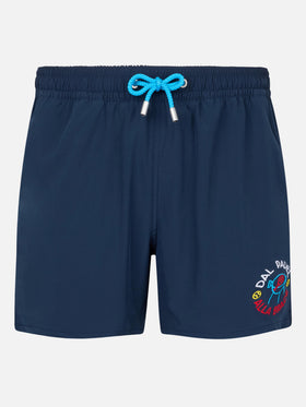 Bequeme, klassische Stretch-Badeshorts mit Dal Padel alla Brace-Stickerei | INSULTI LUMINOSI SPECIAL EDITION