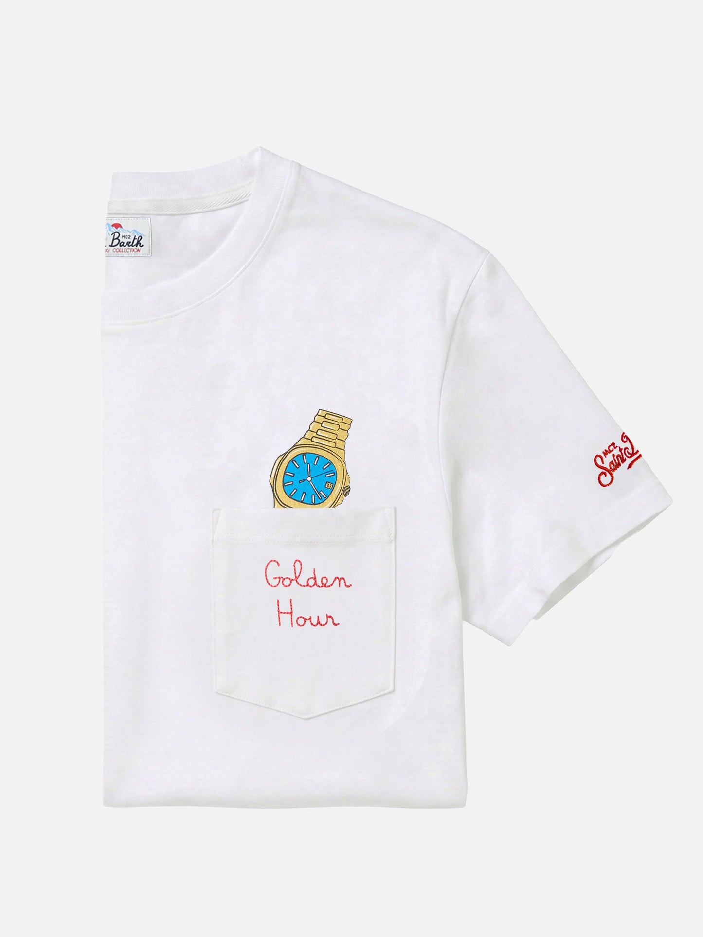 T-shirt Connor en coton blanc avec broderie de poche Golden hour 