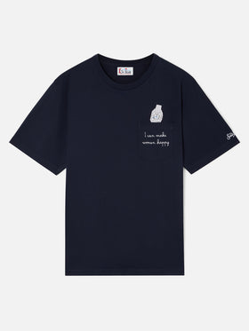 Navy blue Connor cotton t-shirt with watch print and embroidery