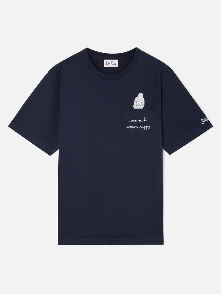 T-shirt en coton Navy blue Connor avec imprimé montre et broderie 