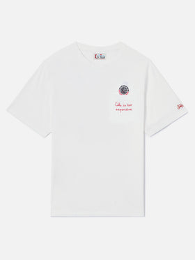 Camiseta de algodón Connor blanca con estampado de reloj y bordado Cara Ho Un Expensive 