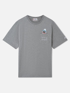 T-shirt girocollo Connor grigia con taschino e ricamo You're my Top Wish