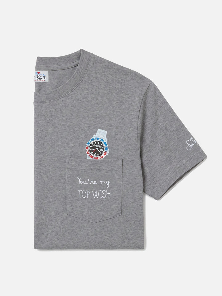 T-shirt à poche Connor gris avec broderie Top Wish 