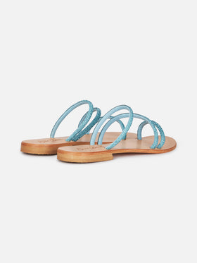 Flache Sandalen Cora mit türkisfarbenen Strasssteinen