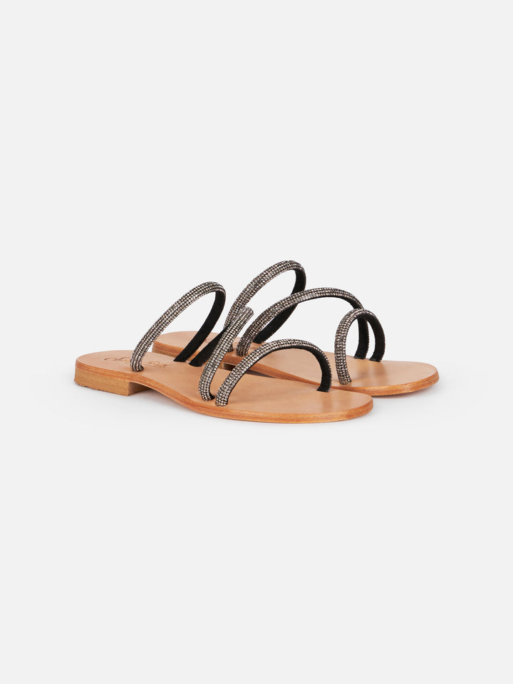 Flat sandals Cora with black rhinestones - MC2 Saint Barth