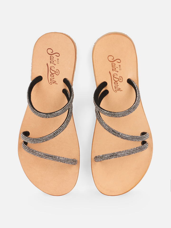 Flat sandals Cora with black rhinestones - MC2 Saint Barth