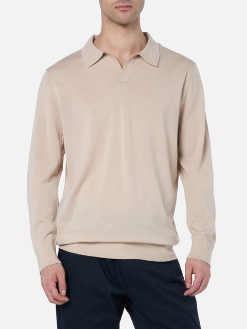 Man beige merino wool polo Covent - MC2 Saint Barth