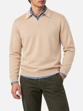 Beige Covent Light merino wool polo sweater