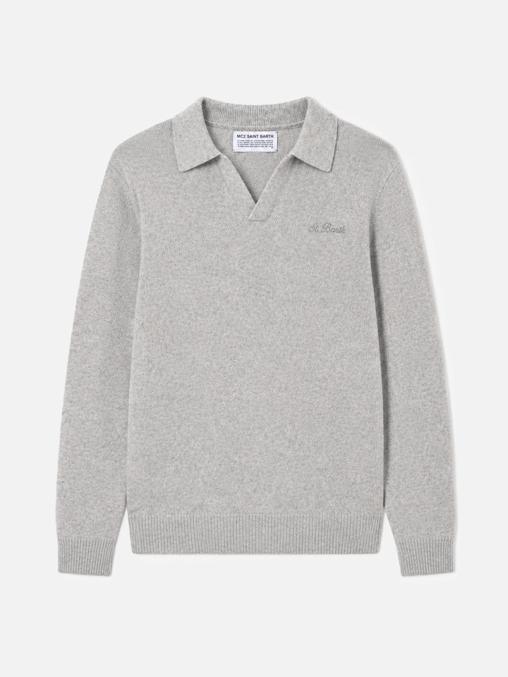 Polo in maglia Covent grigio chiaro melange a maniche lunghe