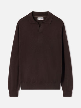 Brown Covent merino wool and cashmere blend polo