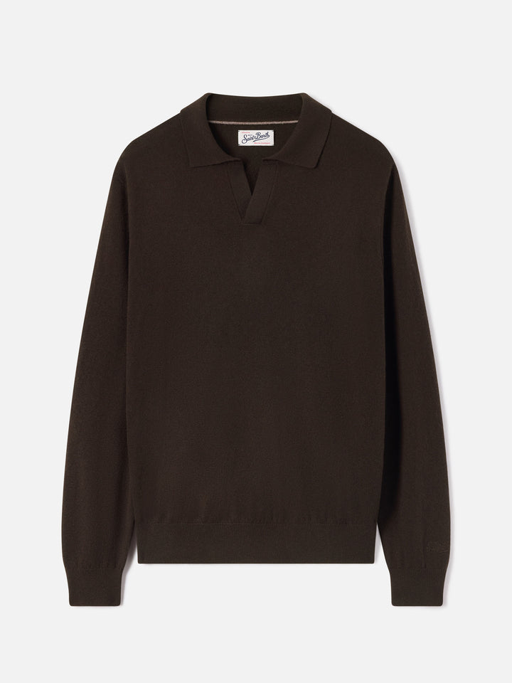 Polo Covent marrone in misto lana merino e cashmere