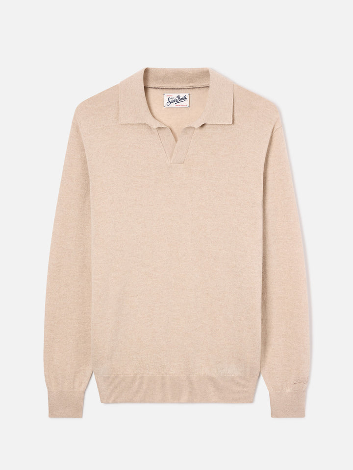 Beigefarbenes Poloshirt aus Covent Merinowoll- und Kaschmirmischung 