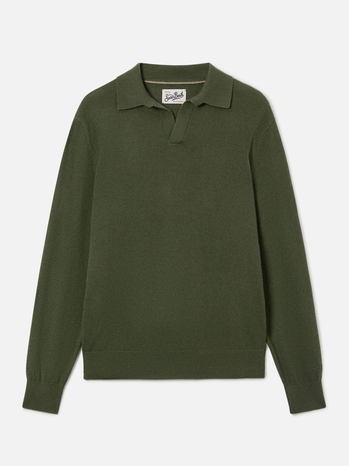 Polo de mezcla de lana merino y cachemir color verde militar Covent 