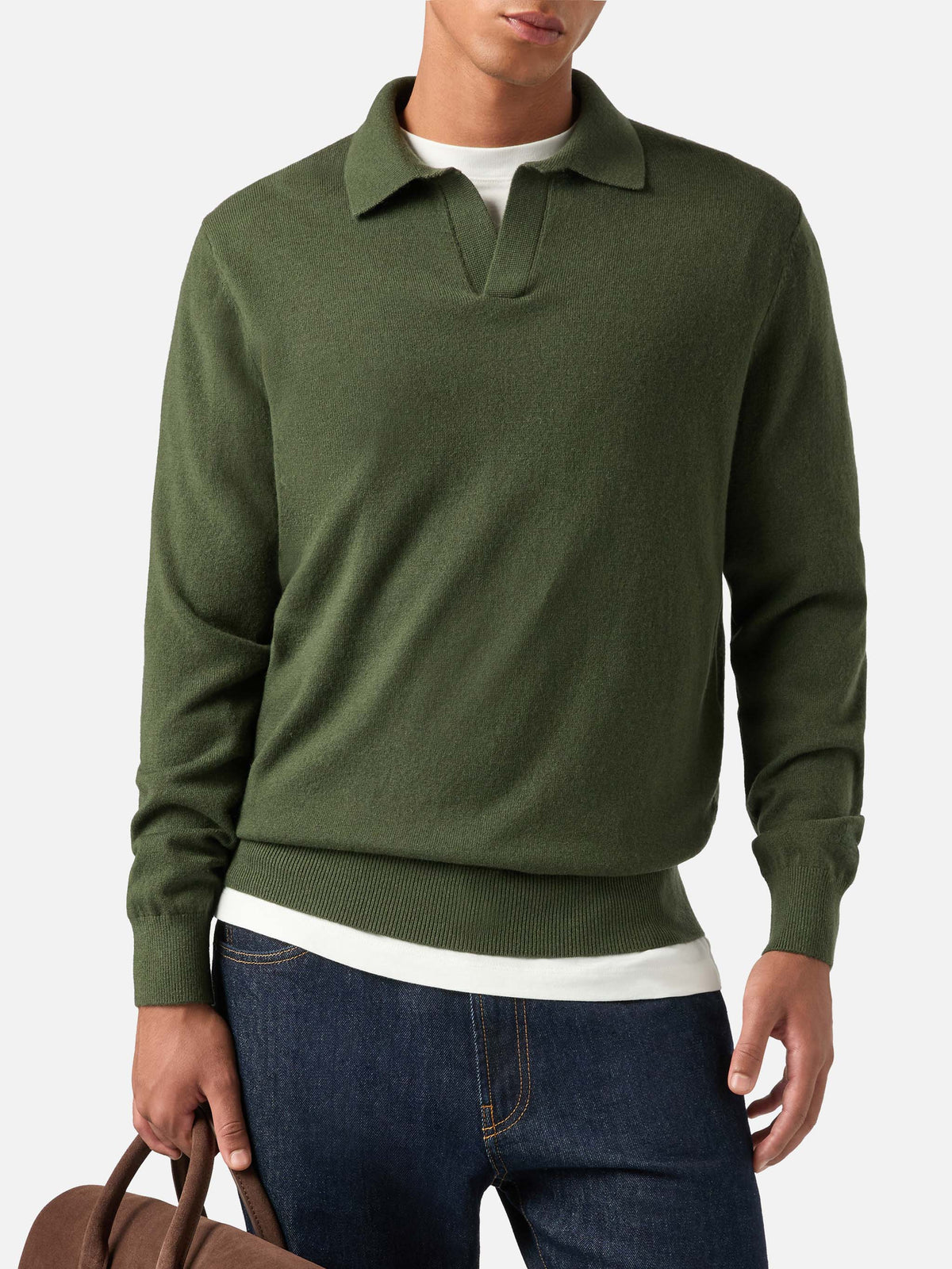 Poloshirt aus einer Merinowoll- und Kaschmirmischung in Military Green Covent 