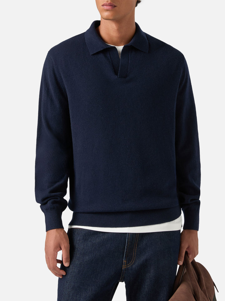 Polo en mélange de laine mérinos et de cachemire Navy blue Covent 