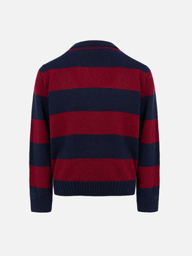 Boy blue and red striped polo shirt Covent with Snoopy print | SNOOPY PEANUTS SPECIAL EDITION - MC2 Saint Barth