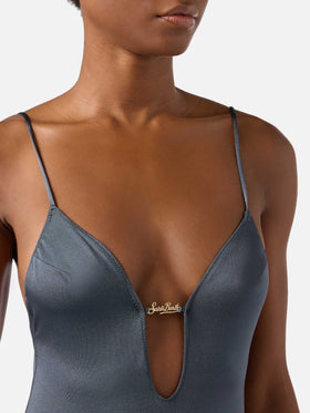 Crunchy Plate one-piece swimsuit glossy finish with logo plaque