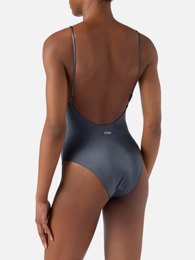 Crunchy Plate one-piece swimsuit glossy finish with logo plaque