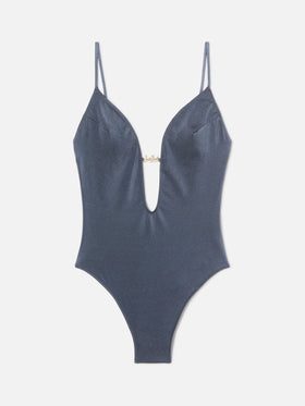 Crunchy Plate one-piece swimsuit glossy finish with logo plaque