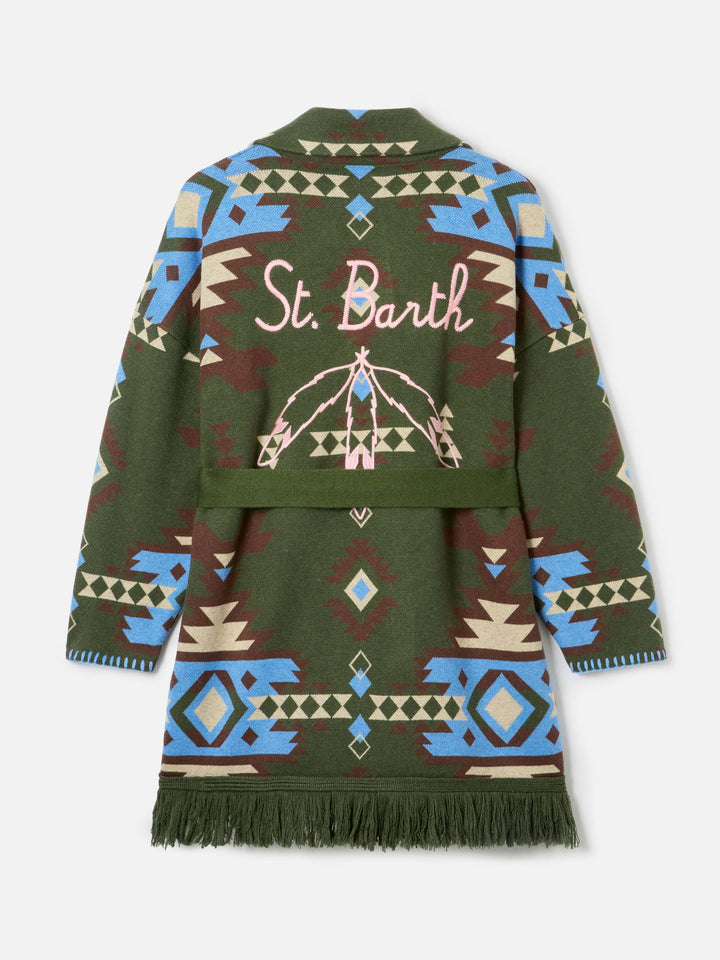 Cardigan Cristabel aus Mischgewebe mit Gürtel und Ethno-Print 
