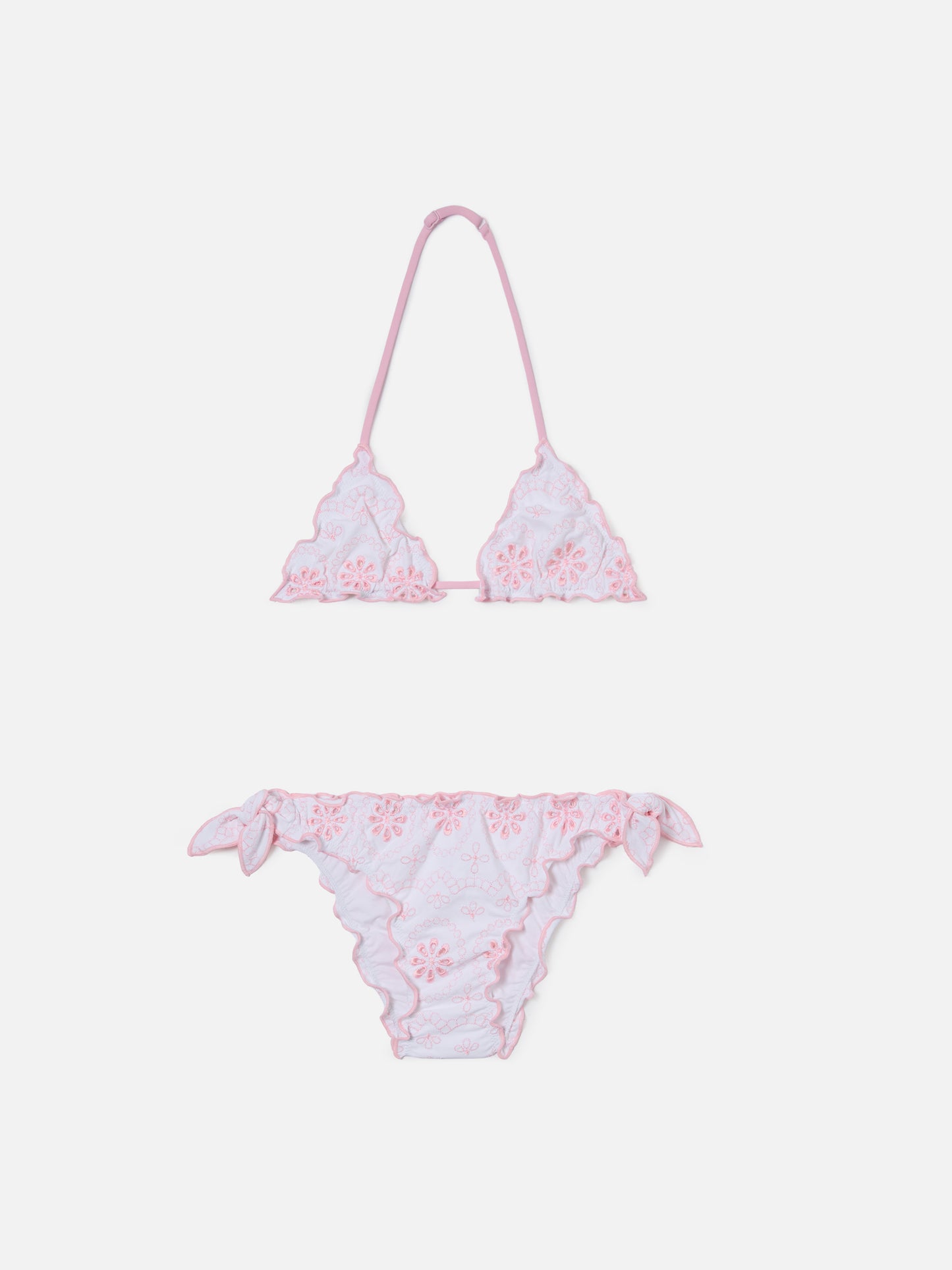 Bikini Cris sangallo blanc avec broderie rose 