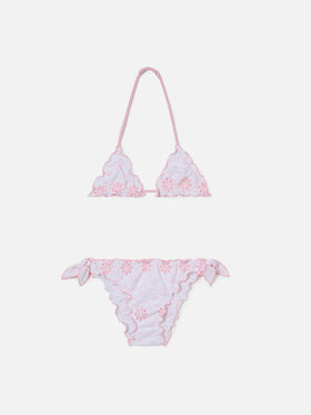 Bikini Cris sangallo blanc avec broderie rose 