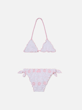 Bikini Cris sangallo blanc avec broderie rose 