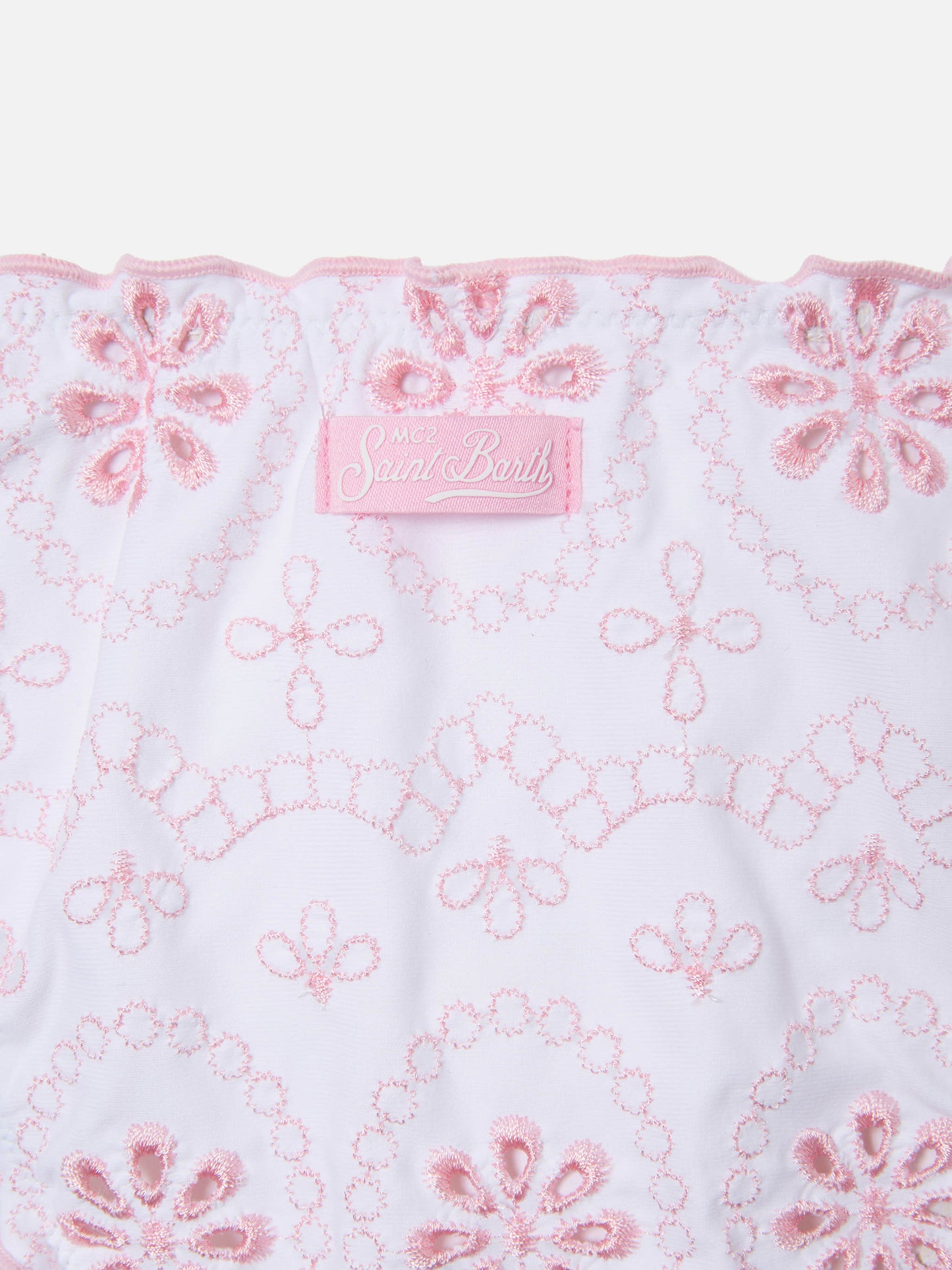 Bikini Cris sangallo blanc avec broderie rose 