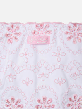 Bikini Cris sangallo blanc avec broderie rose 