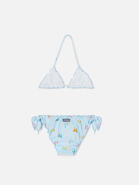 Bikini Cris in tessuto elasticizzato a righe con stampa granchietti