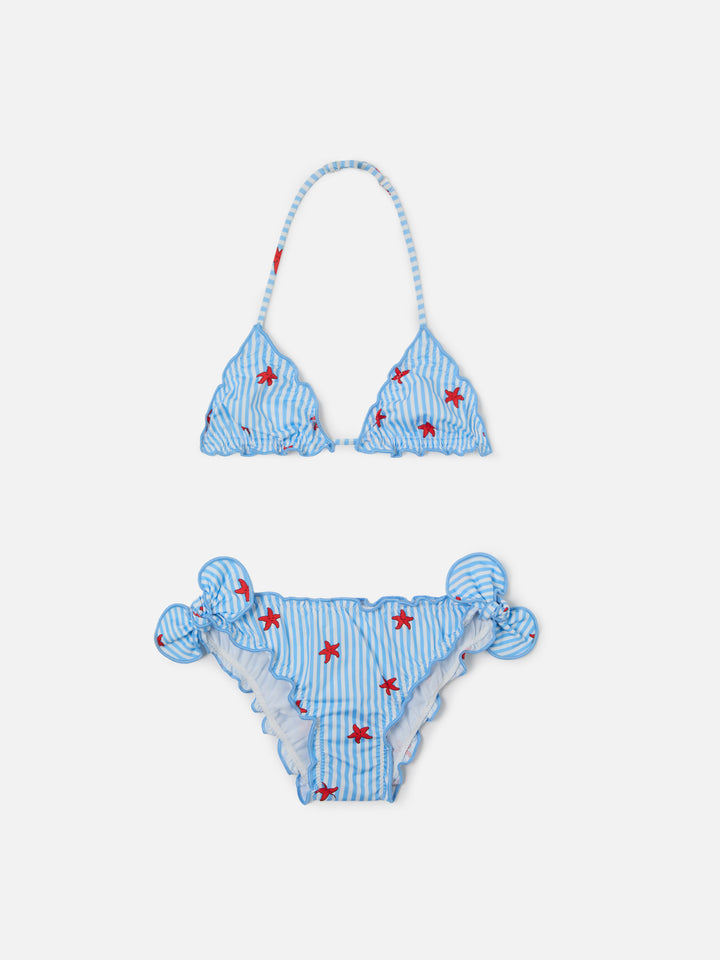 Cris klassischer Triangel-Bikini mit Seestern- und Streifenmuster