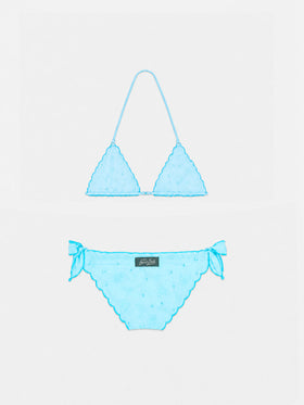 Bikini triangle classique vert d’eau pour fille Cris avec broderie Sangallo 