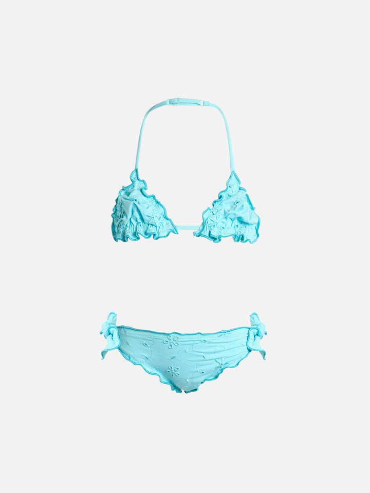 Girl water green classic triangle bikini Cris with Sangallo embroidery - MC2 Saint Barth