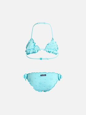 Girl water green classic triangle bikini Cris with Sangallo embroidery - MC2 Saint Barth