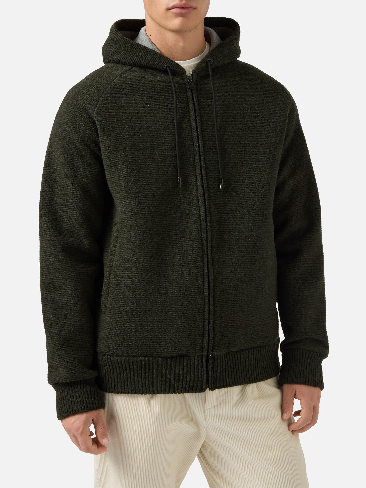 Carrell Strickjacke mit Reißverschluss und Kapuze in Militärgrün