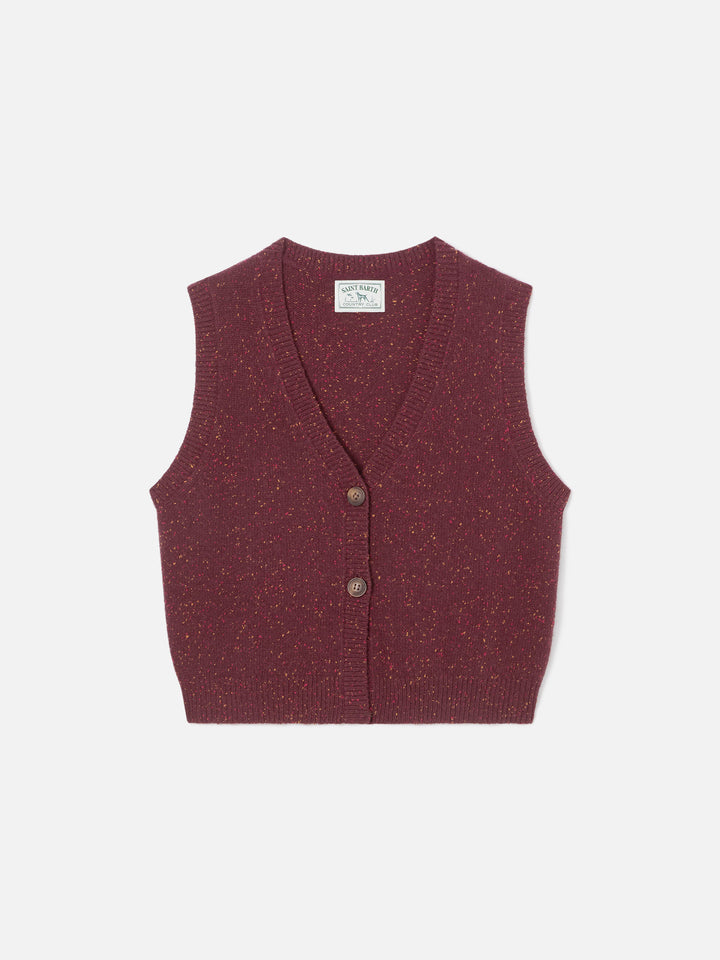 Gilet Carette melanzana in misto lana Donegal